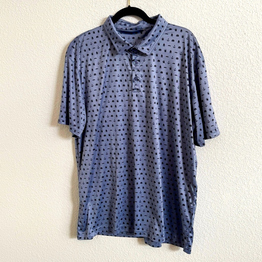 Swannies Golf Polo Mens 2XL‎ Blue Print Shirt Genoa Lakes